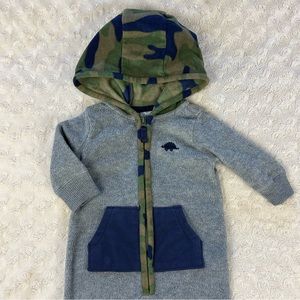 Carter’s Fleece Hooded Romper Size 3 Months Green Camouflage Dinosaur